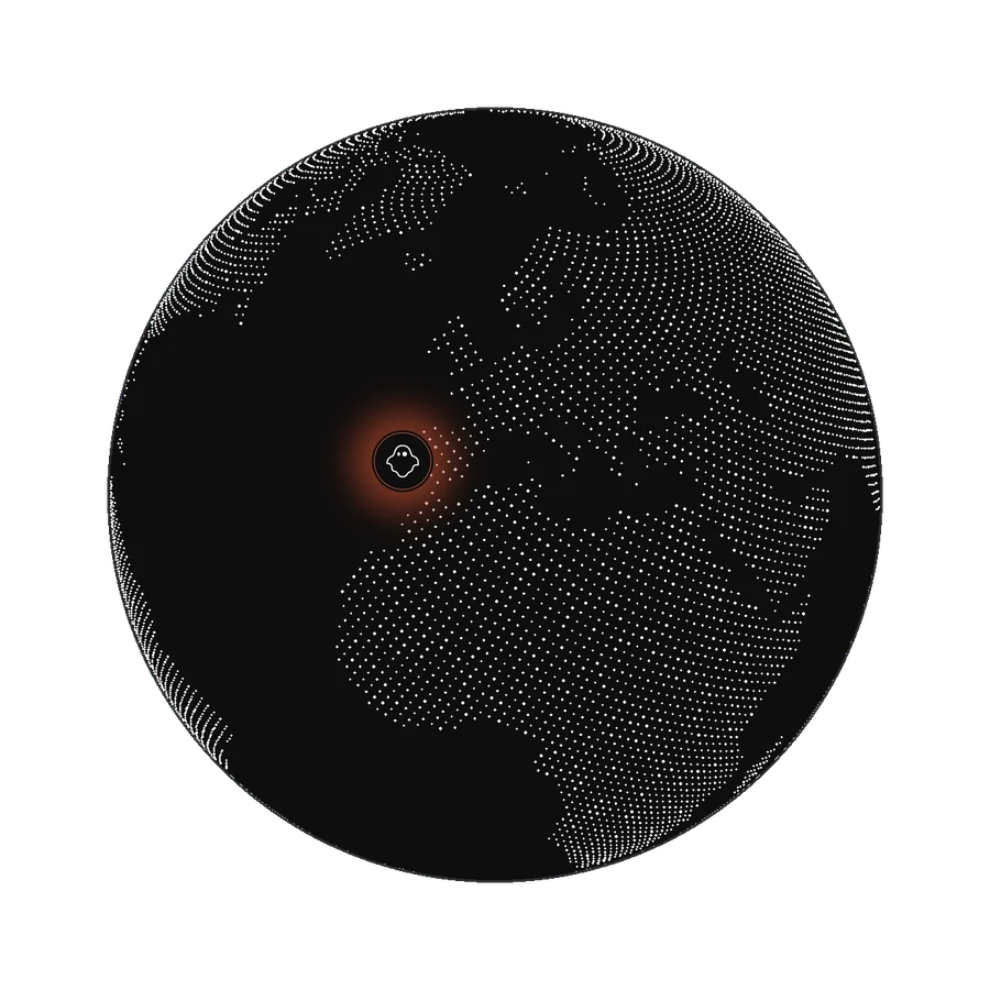 A dotted globe with the Decloak ghost marking Lisbon